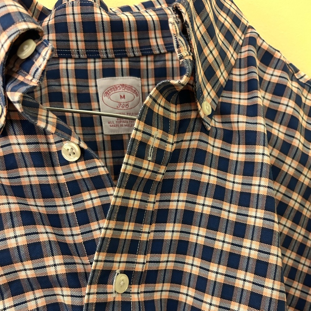 Brooks Brothers Men’s Size Medium Button Down Very Nice Shape Blue Orange Plaid